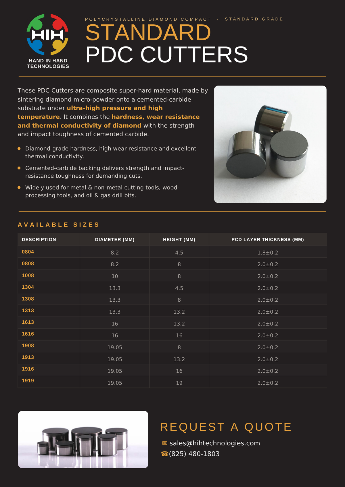 G Series - PDC Cutters for Oil & Gas